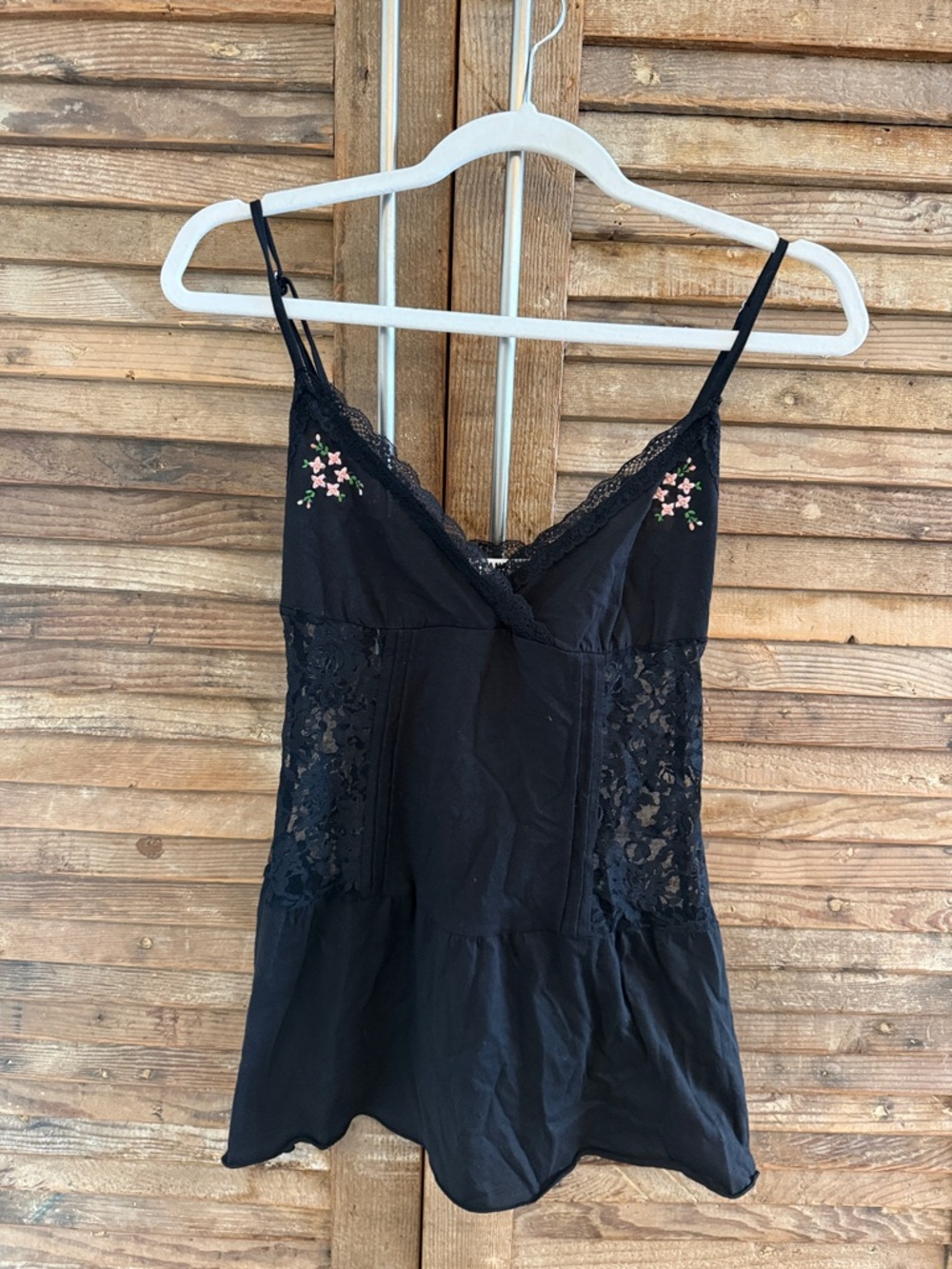 Frankie's Bikinis Black Mini Dress with Pink Floral Embroidery